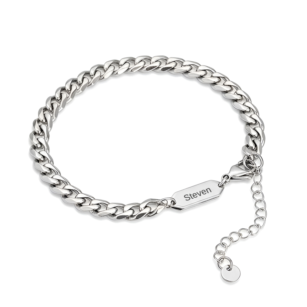 Men's Engraved Cuban Link Bracelet